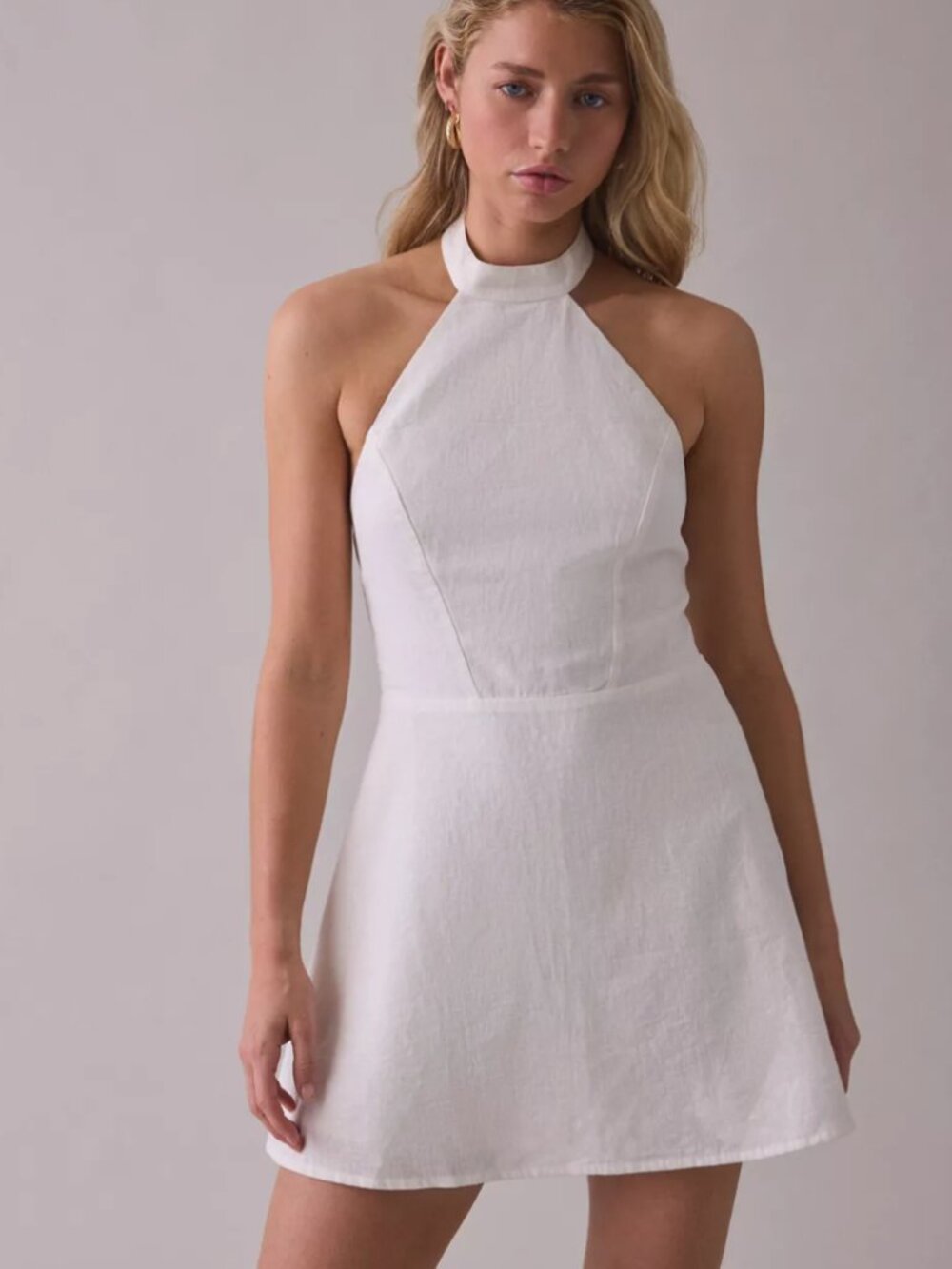 UO Salt Air High Neck Halter Linen Mini Dress - Size XS